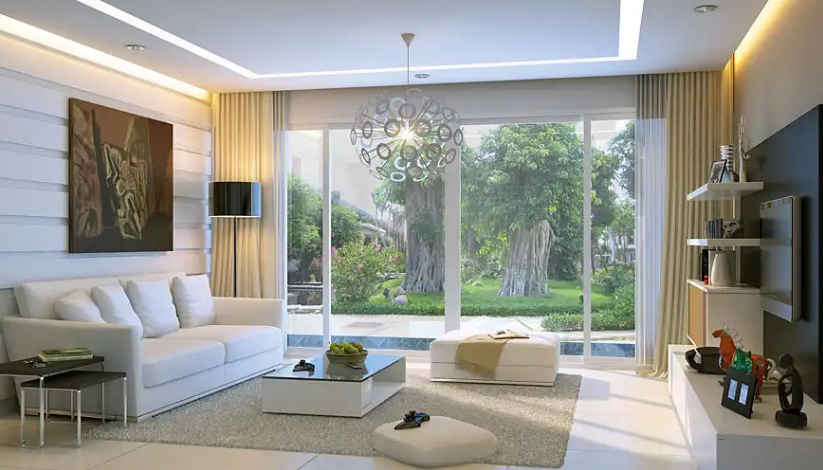 Không gian sang trọng với kính cường lực cho phòng khách