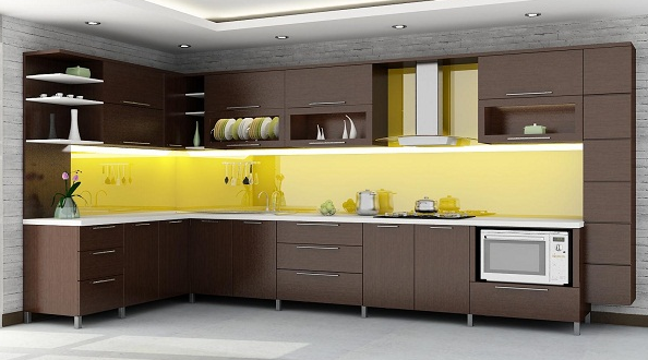 Kính Màu Ốp Bếp Màu Vàng 