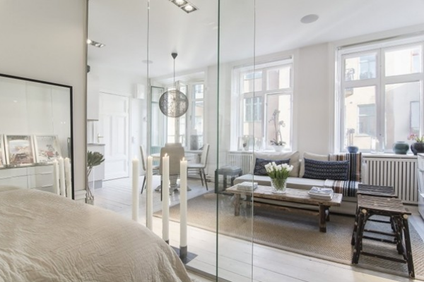 Vách ngăn kính phòng ngủ trơn