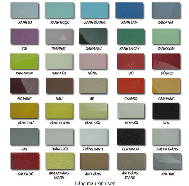 bảng mầu của kính ốp bếp