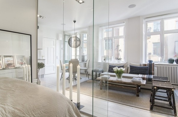 Vách ngăn kính phòng ngủ trơn