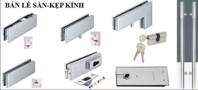 Các loại kẹp cửa kính cường lực ( cửa kính thủy lực)