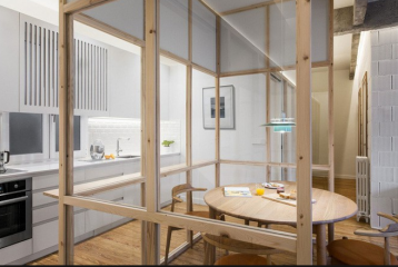 18+ Mẫu Vách kính khung gỗ ngăn phòng khách