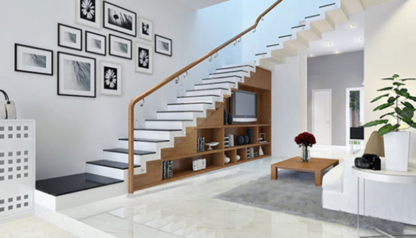 Cầu thang dọc theo nhà kết hợp thiết kế chiếu nghỉ