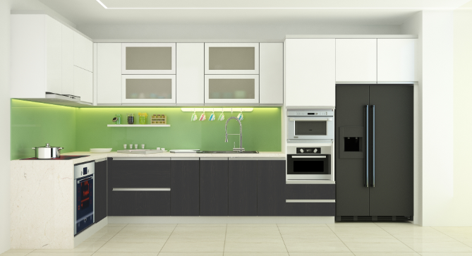 Kính Ốp Bếp Màu Xanh Nhạt